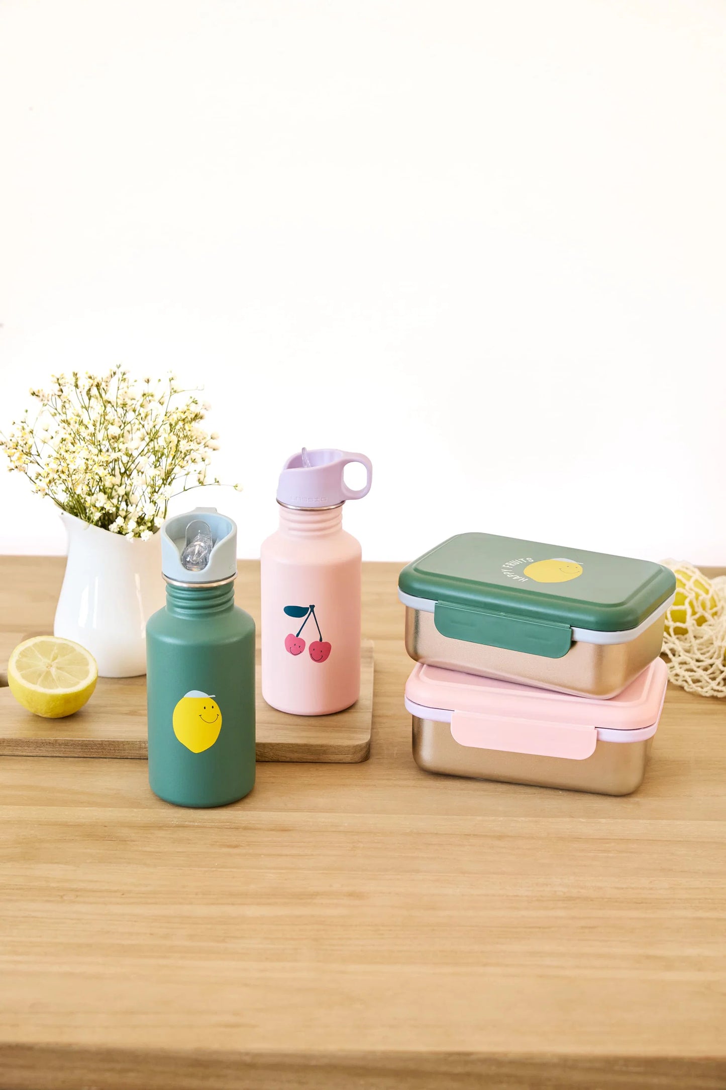 Brotdose Kinder - Edelstahl Lunchbox, Happy Fruits Kirsche