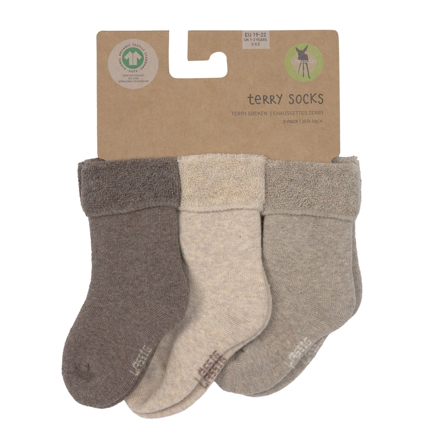 Baby Socken Frottee 3er Set - Little Gang, Braun Beige