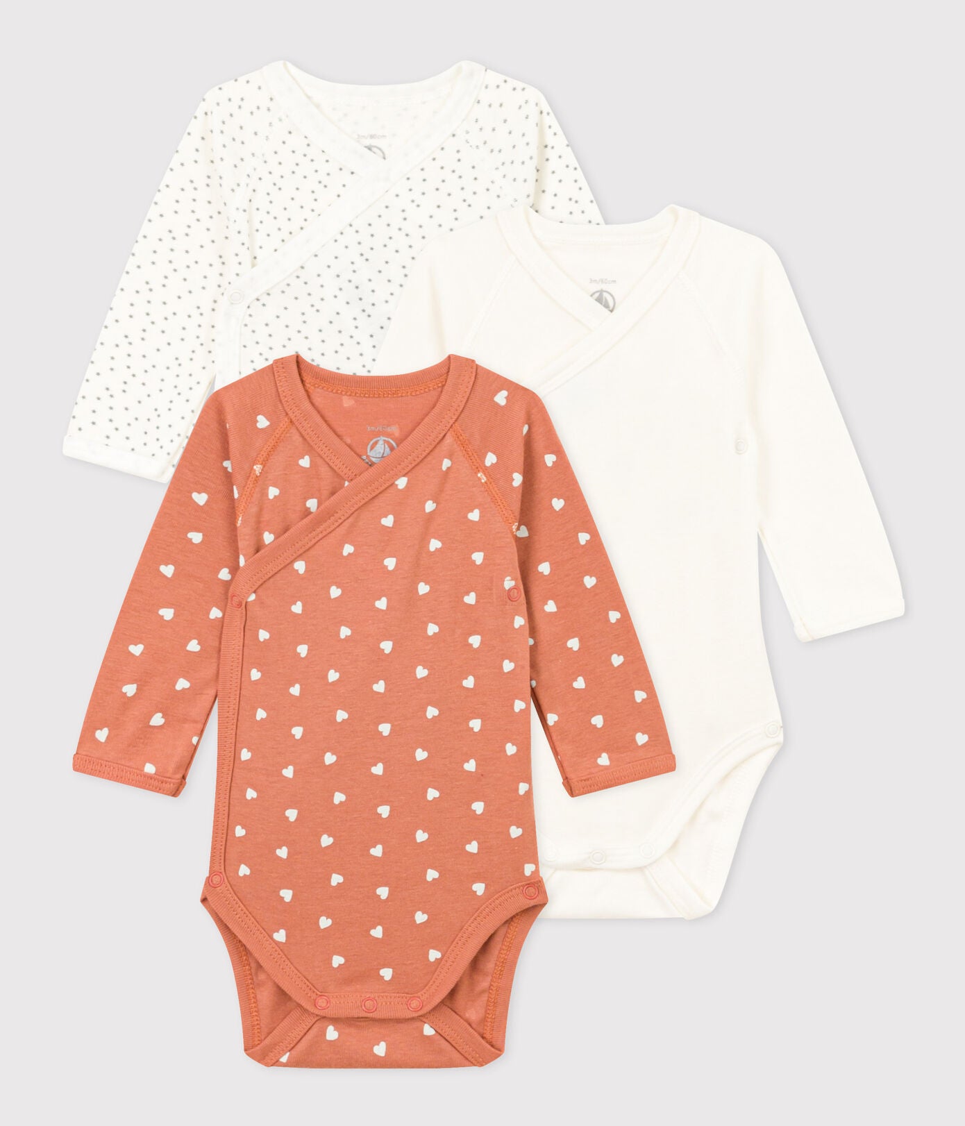 Petit Bateau Langärmeliger Babybody Bio-Baumwolle 3er Set 5 Größen