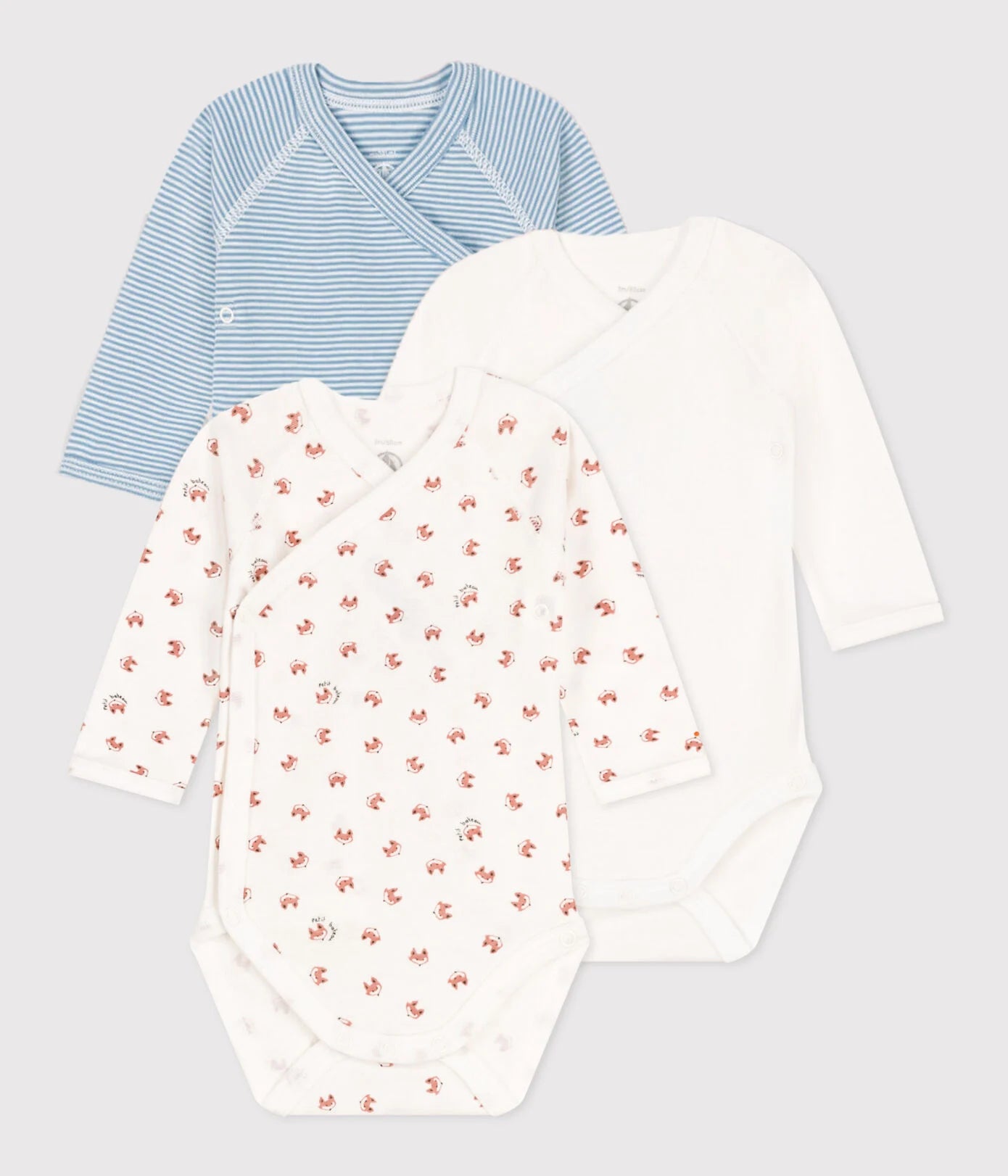 Petit Bateau Langärmeliger Babybody Baumwolle 3er Set 5 Größen