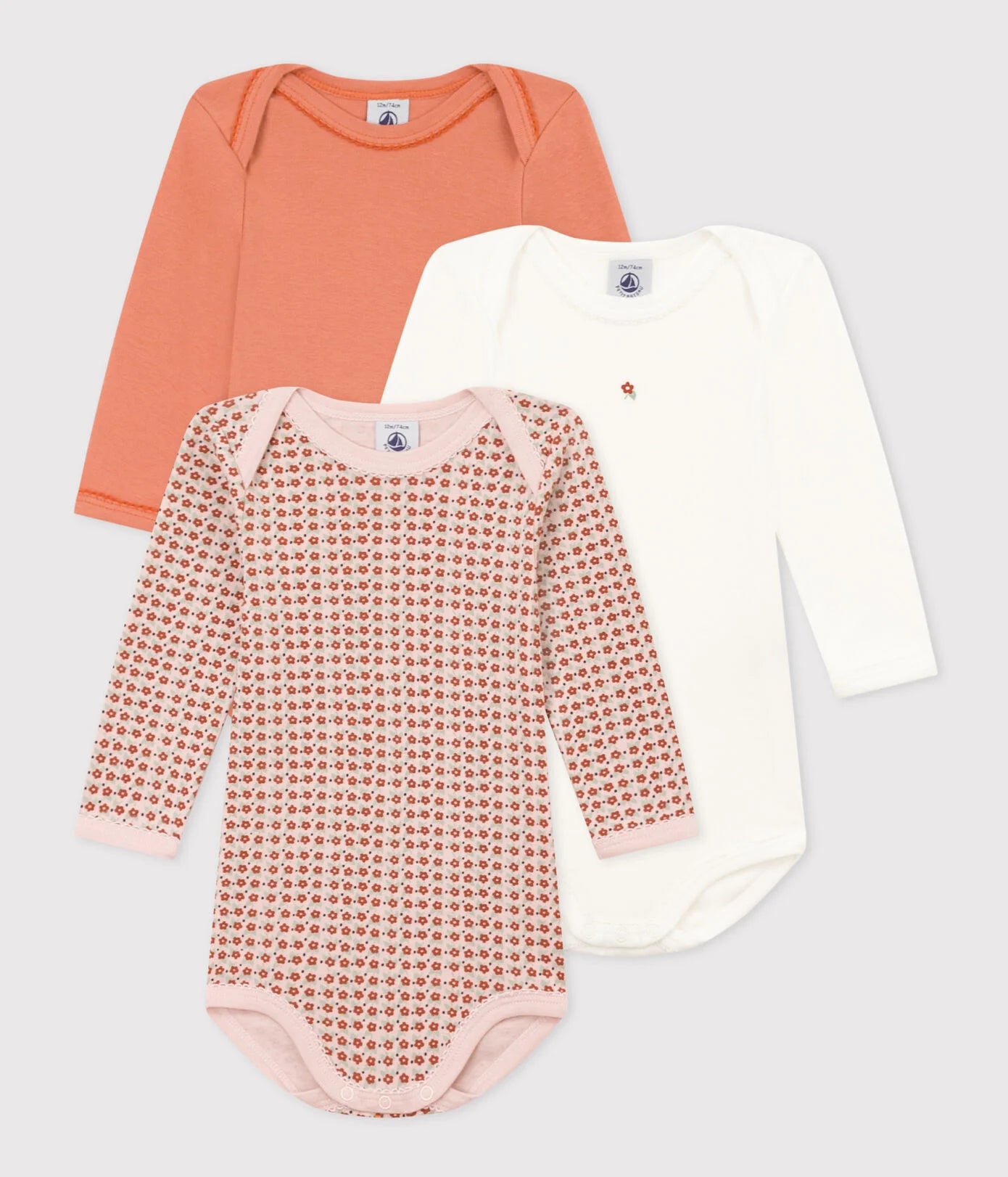 Petit Bateau Langärmeliger Babybody im 3er Set 4 Größen