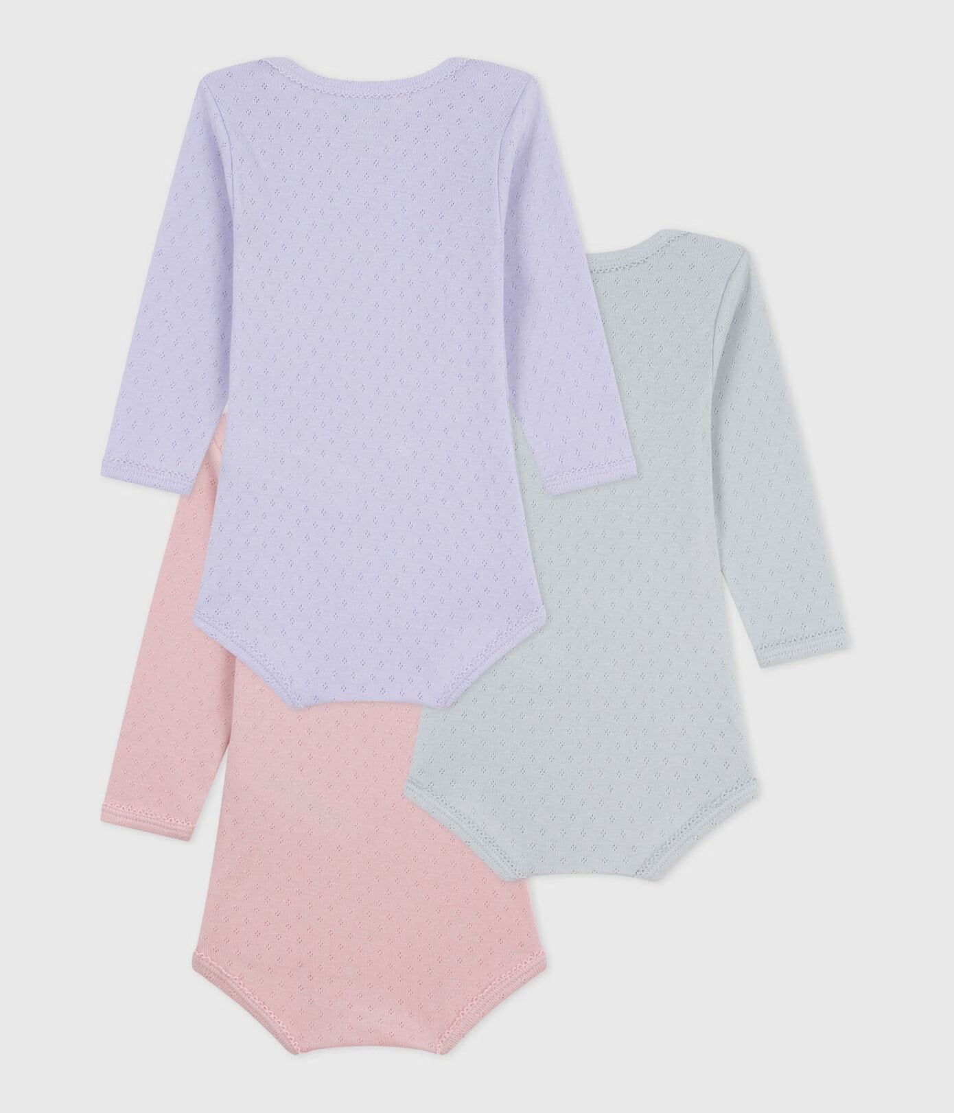 Set langärmeliger Baby-Bodys aus Baumwolle mit Lochstickerei