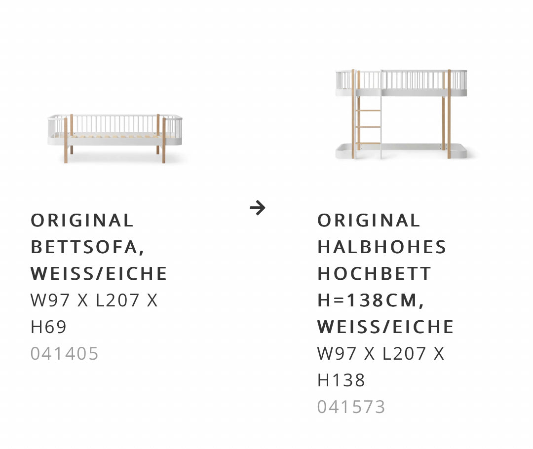 Original Umbauset Bettsofa zu halbhohem Hochbett weiß/Eiche
