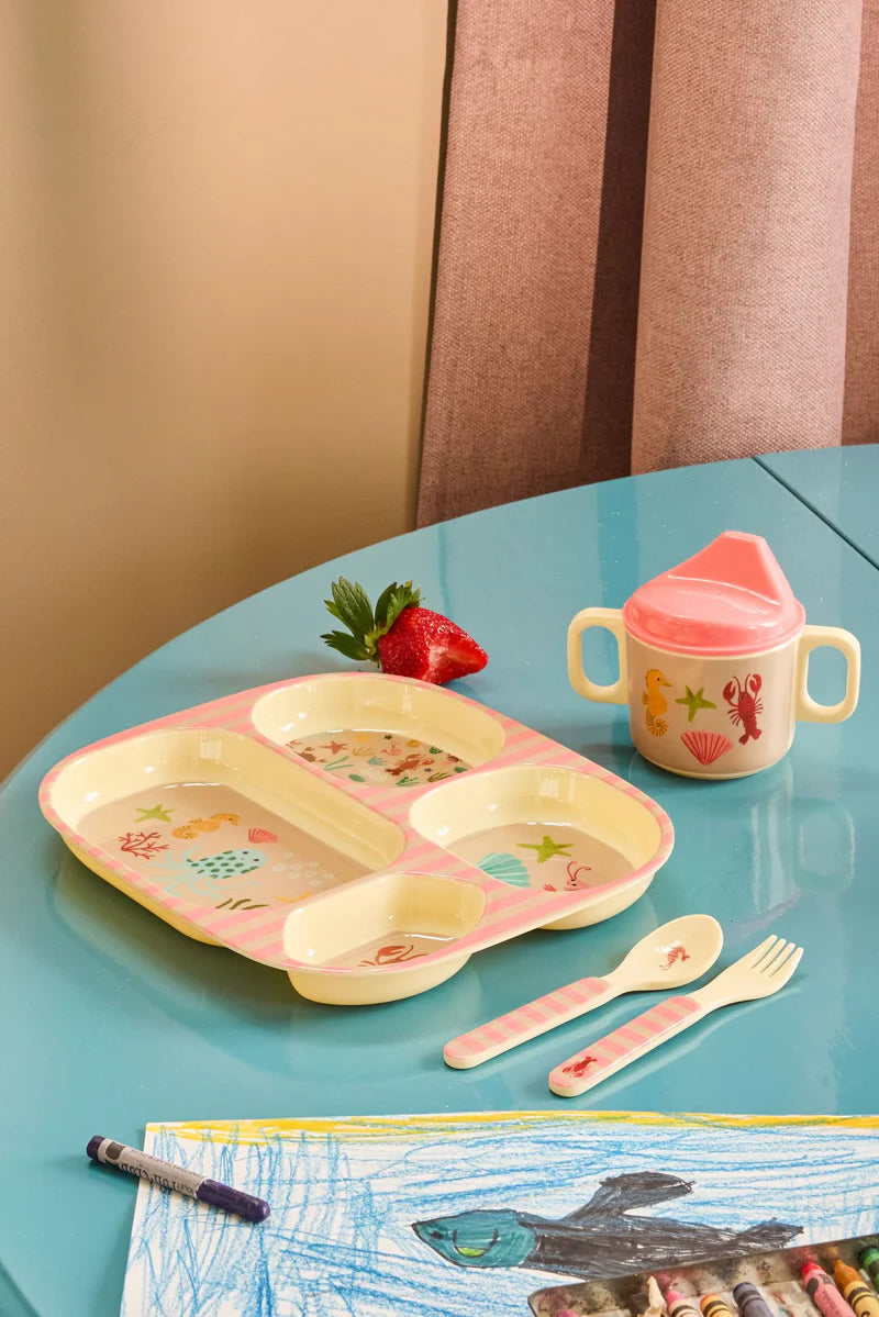 Kinderteller mit 4er Einteilung - Koralle - Ocean Print