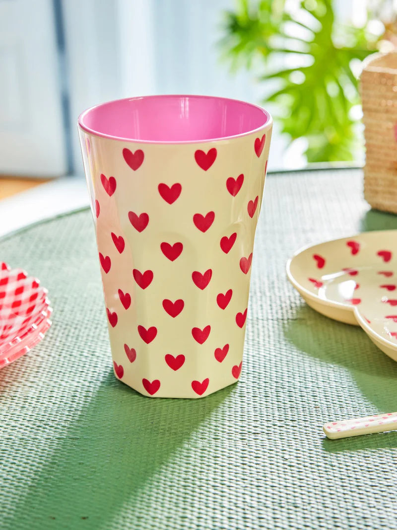 Großer Becher - Crème - Darling Hearts Print