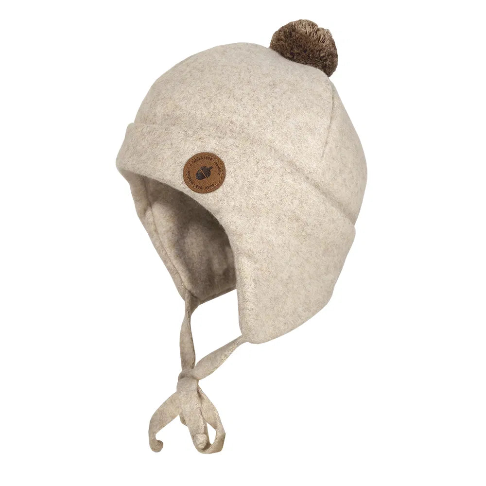 MAXIMO MINI-Mütze Baumwollfleece Pompon hellbraunmeliert 45