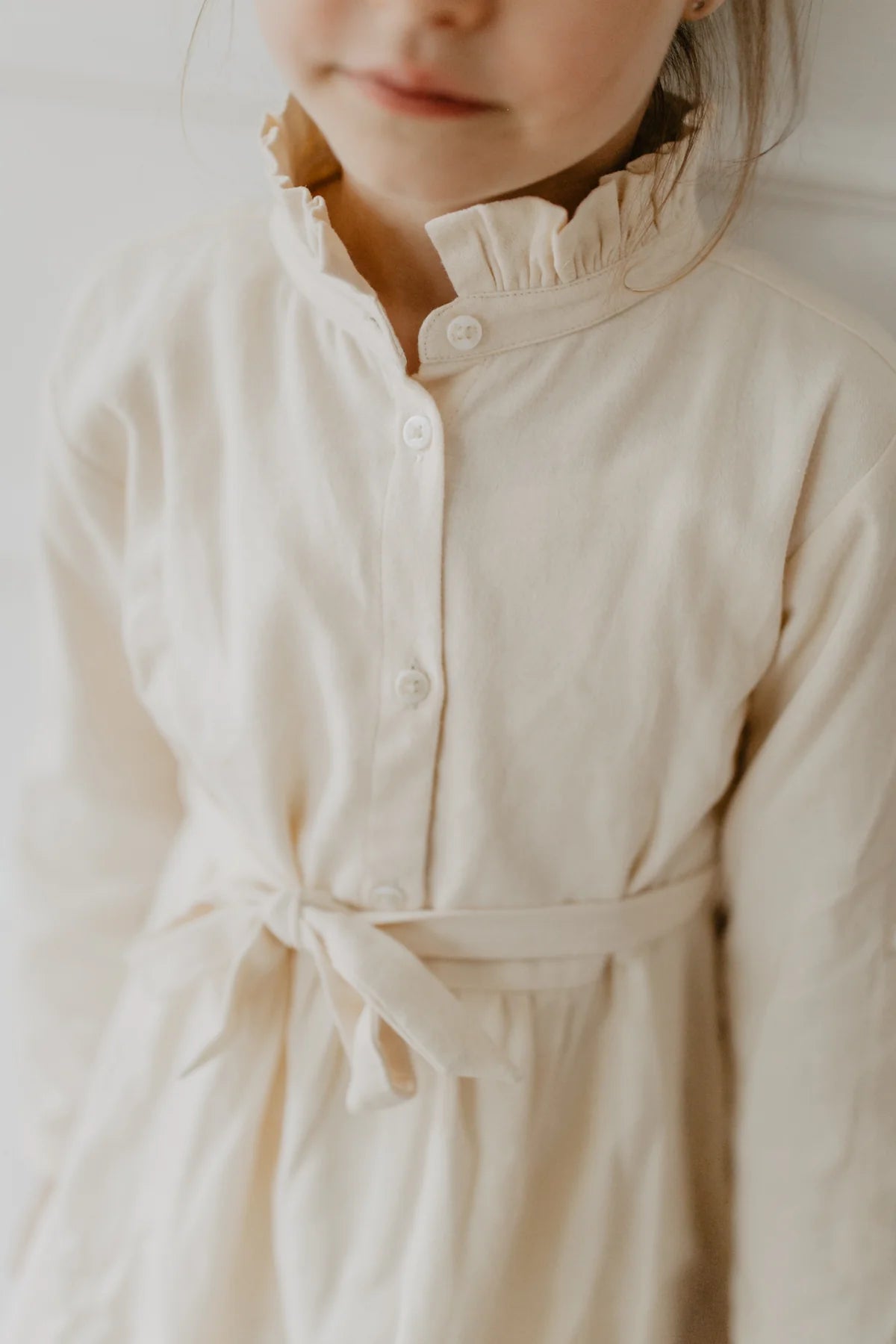 Flanell Blusenkleid mit Gürtel light creme, 3 Größen