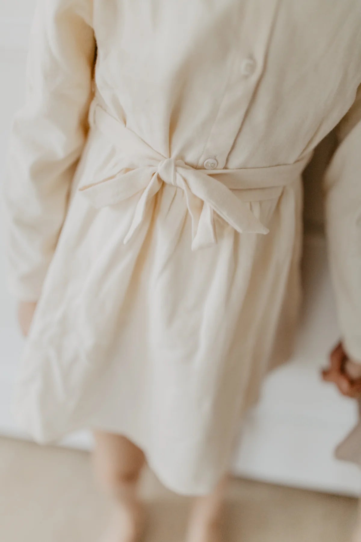 Flanell Blusenkleid mit Gürtel light creme, 3 Größen