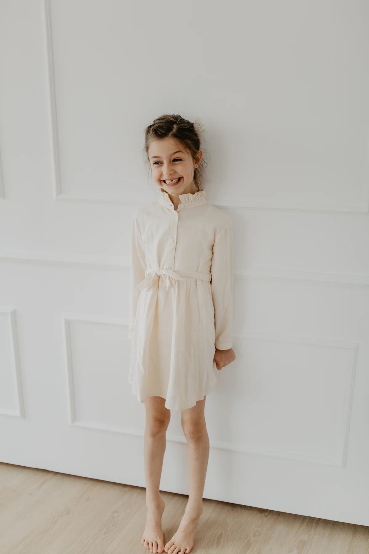 Flanell Blusenkleid mit Gürtel light creme, 3 Größen