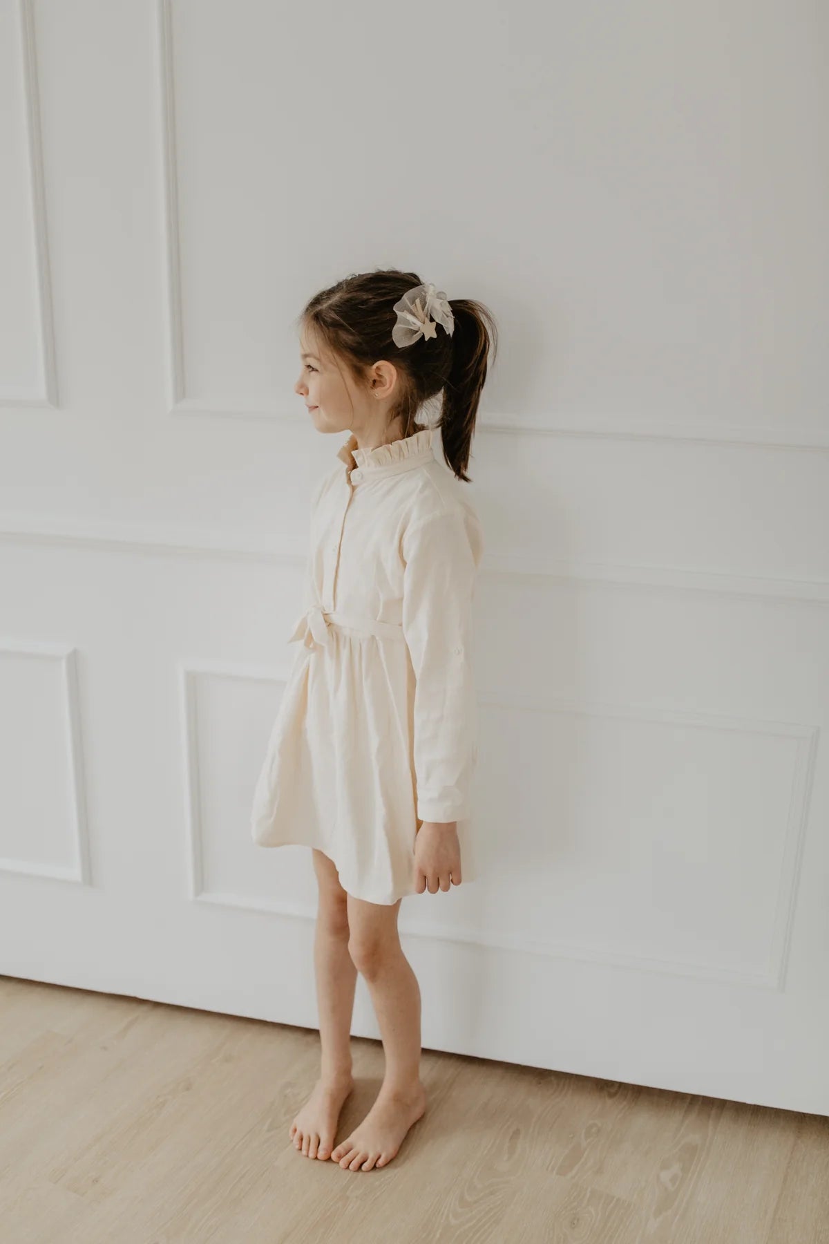 Flanell Blusenkleid mit Gürtel light creme, 3 Größen