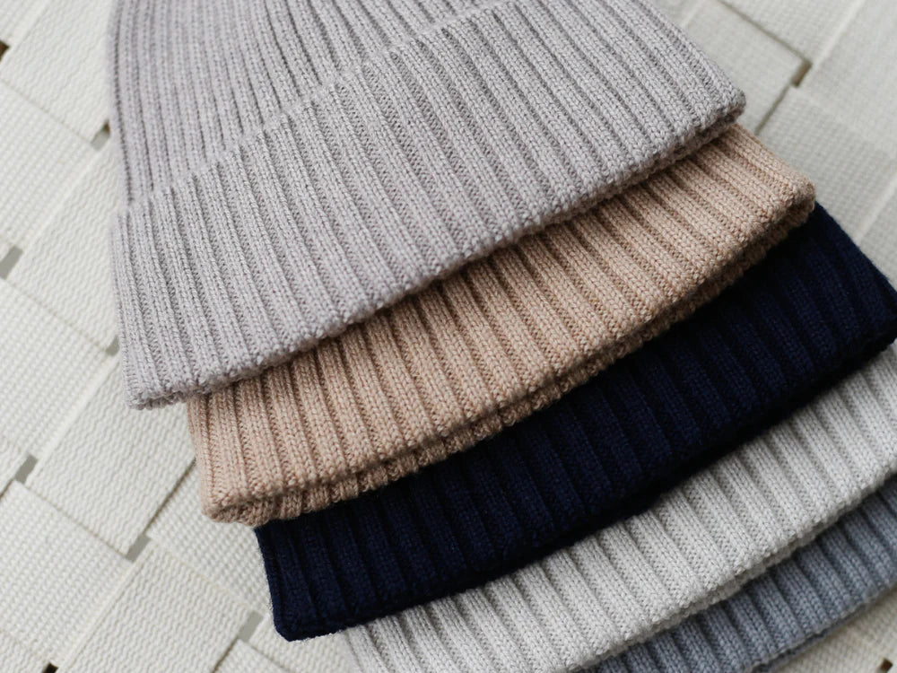 Mütze Emma Camel Melange aus 100% Merinowolle 3 Größen