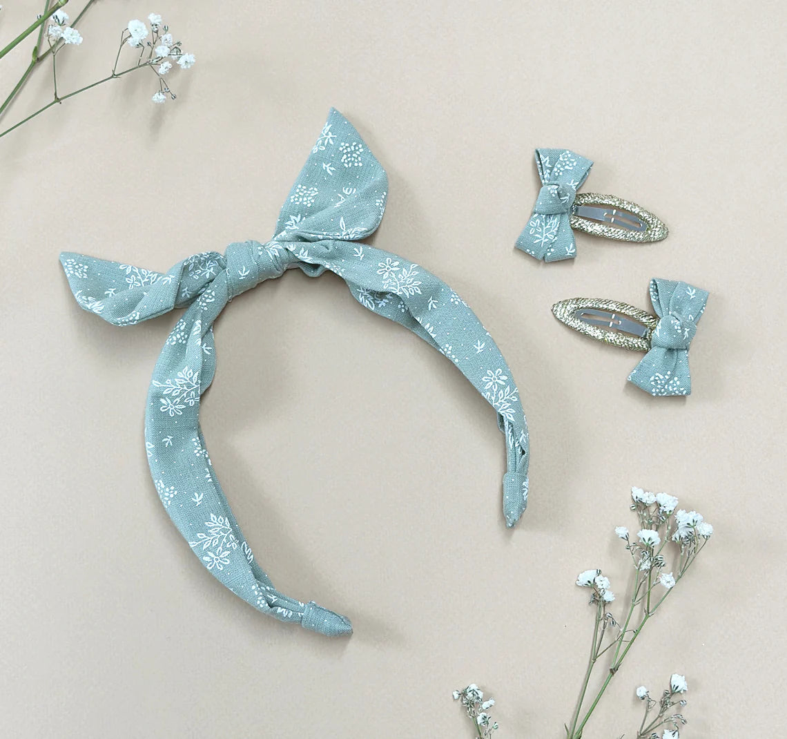 Floral Sprig Twisty Bow Clips