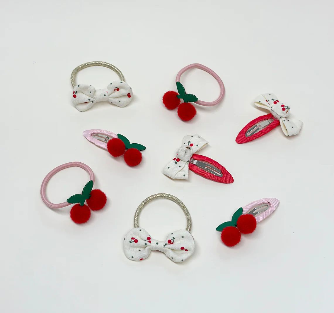 Sweet Cherry Twisty Bow Clips