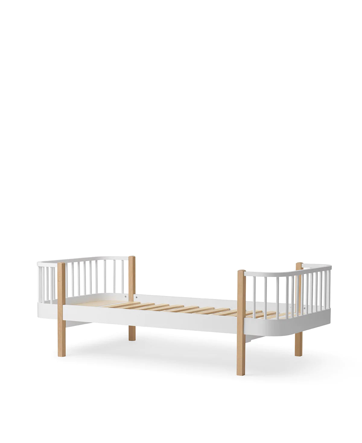 Original Einzelbett, 90x200 cm, weiß/Eiche