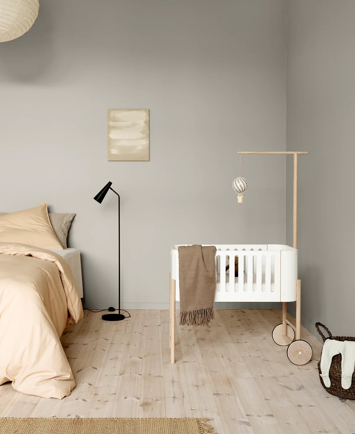 Beistellbett inkl. Umbauset zur Bank, 42x82, weiß/Eiche