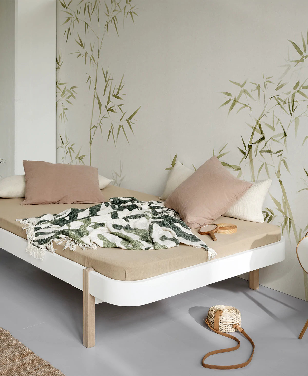 Lounger Bett, 120x200 cm, weiß/Eiche