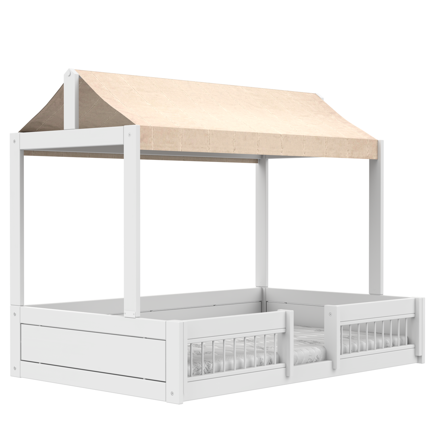 Lifetime Montessori Bett Premium 120 cm mit Dachkonstruktion/Himmel/Rausfallschutz