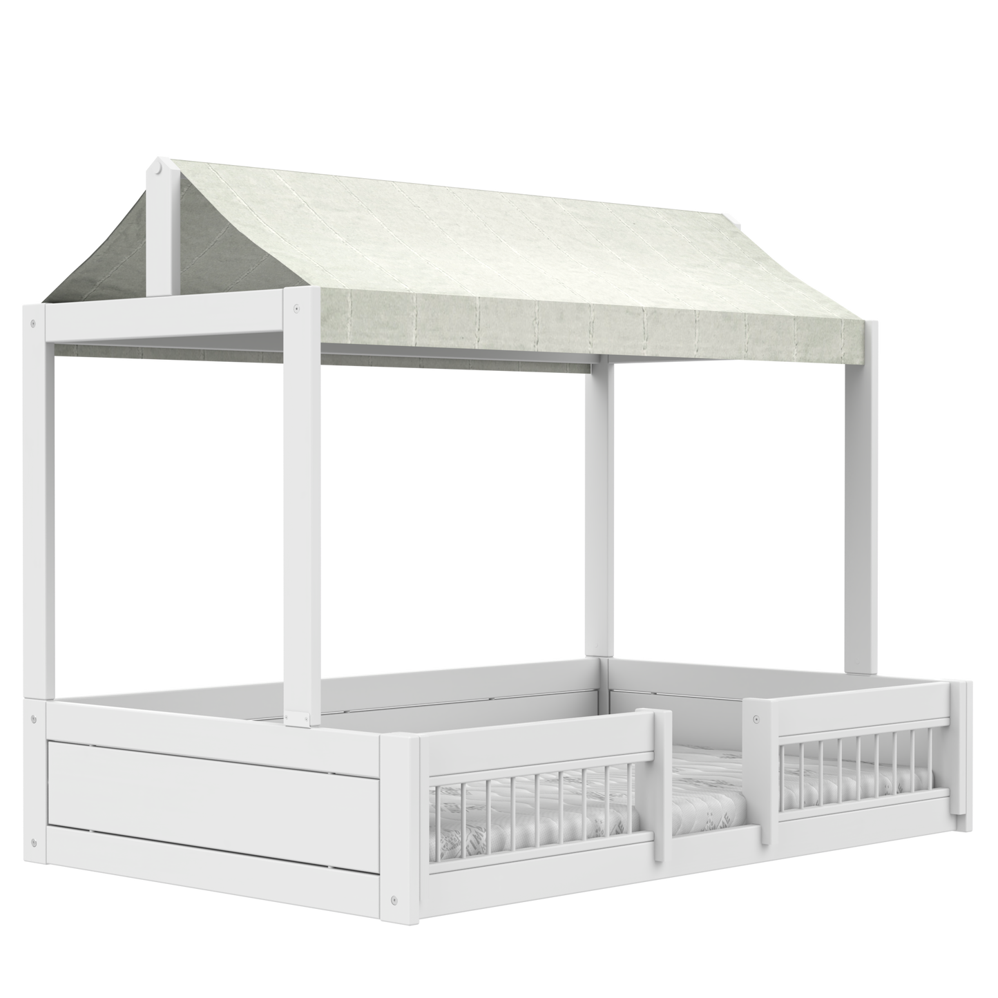 Lifetime Montessori Bett Premium 120 cm mit Dachkonstruktion/Himmel/Rausfallschutz