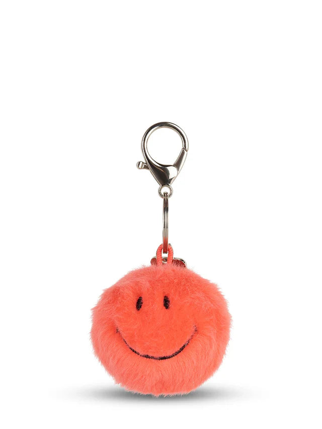 Smiley Keychain ECO Fuzzy Bright Coral