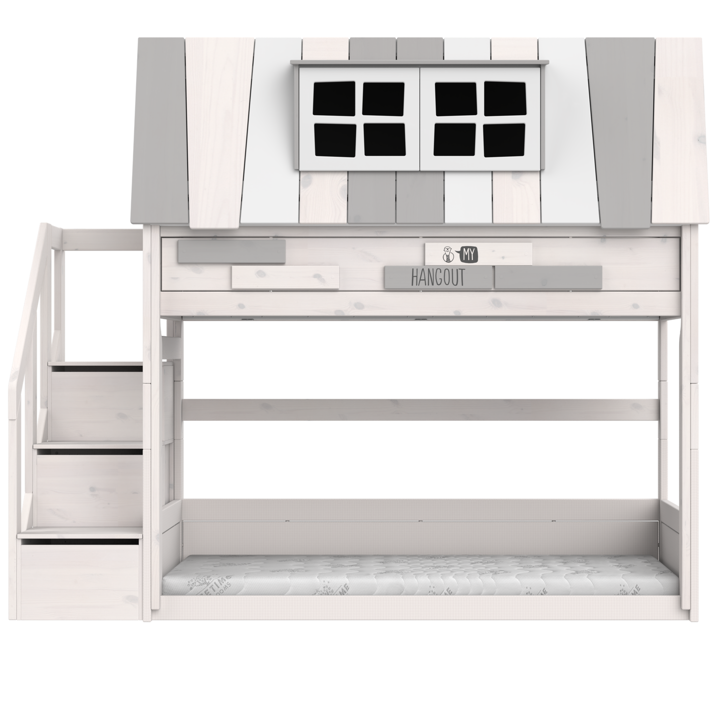 Lifetime Original niedriges Abenteuerbett My Hangout Deluxe mit Treppe  Whitewash