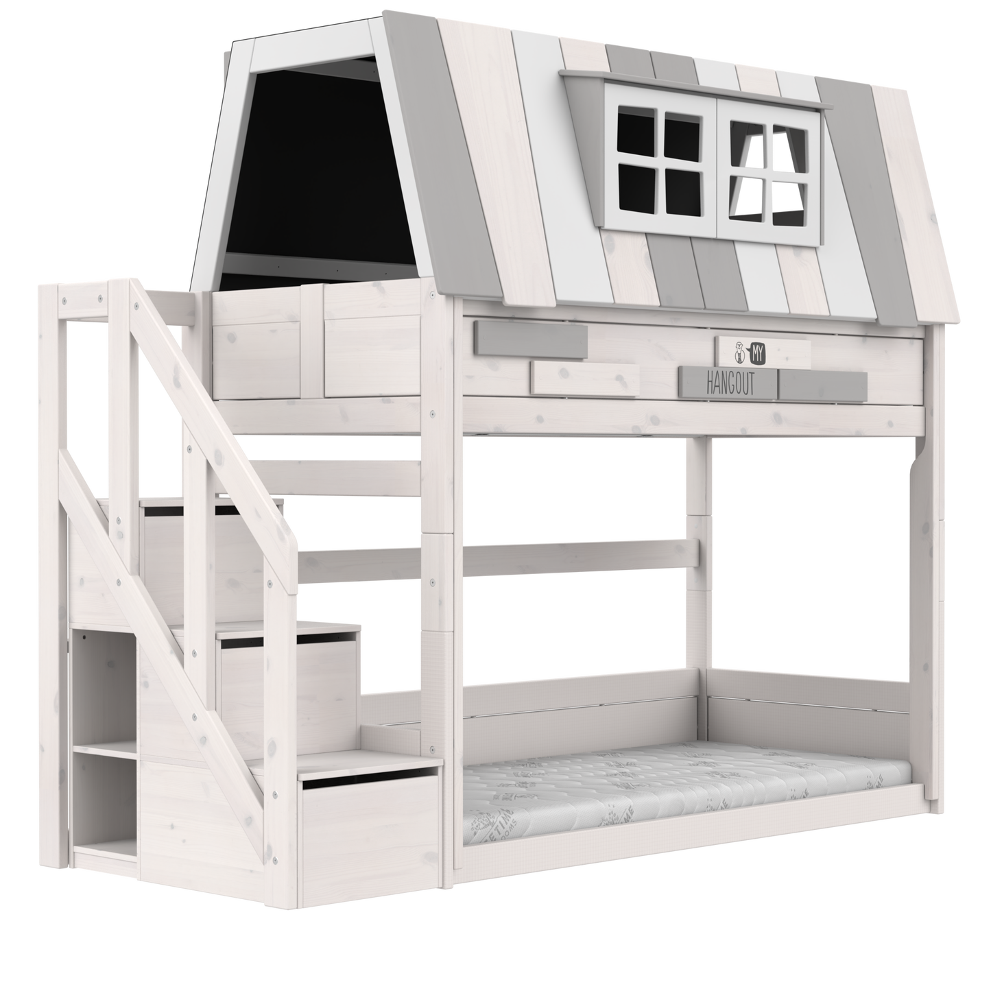 Lifetime Original niedriges Abenteuerbett My Hangout Deluxe mit Treppe  Whitewash