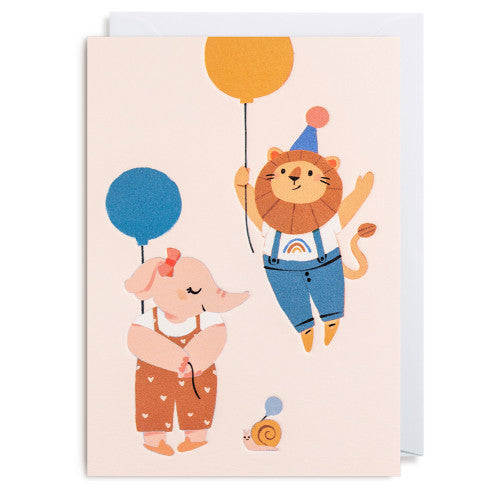 Pink Elephant & Lion Grußkarte