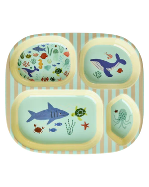 Kinderteller mit 4er Einteilung - Blue- Ocean Print