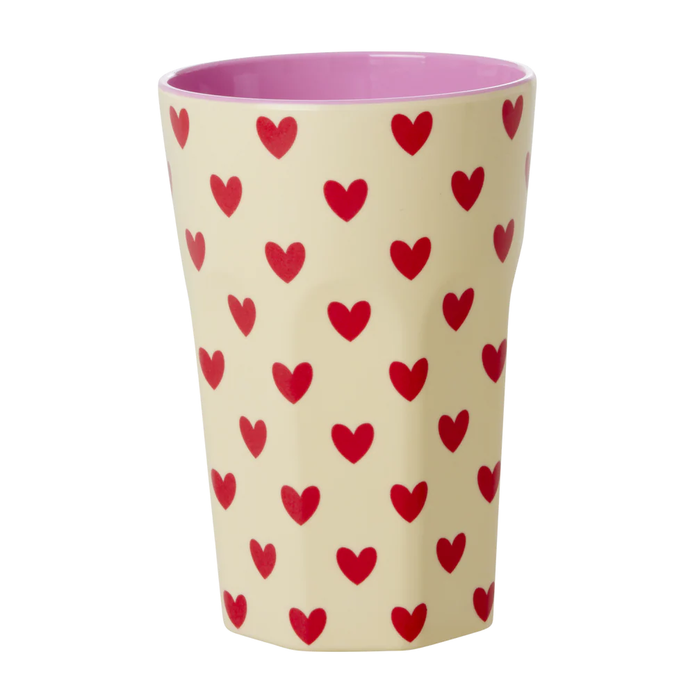 Großer Becher - Crème - Darling Hearts Print