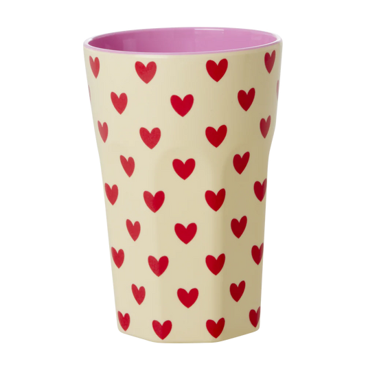 Großer Becher - Crème - Darling Hearts Print