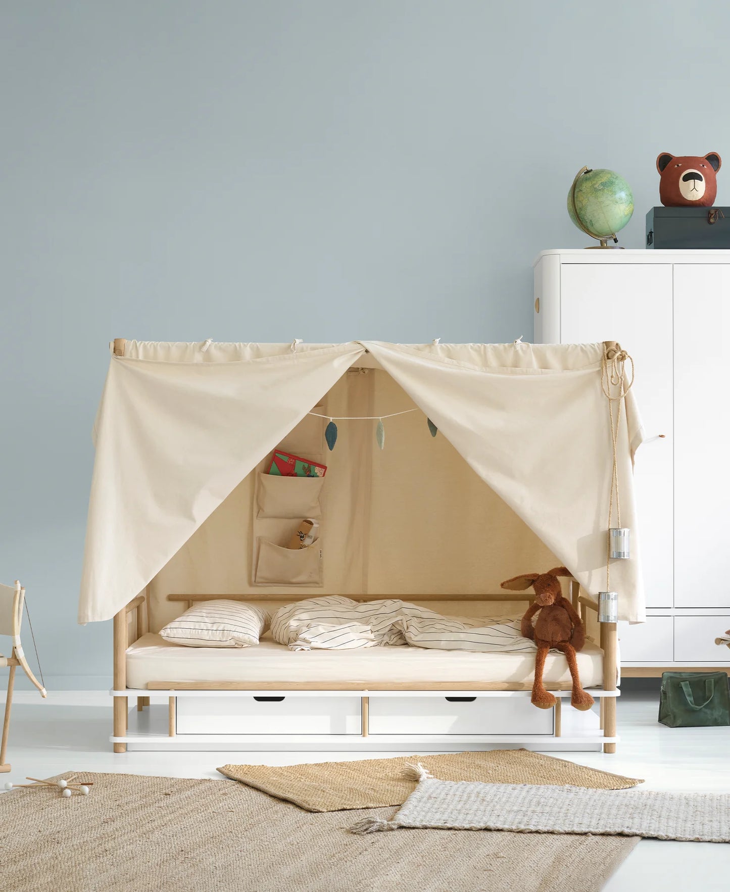 Oliver Furniture Camp Himmelbett 90 x 180 cm, weiß/Eiche