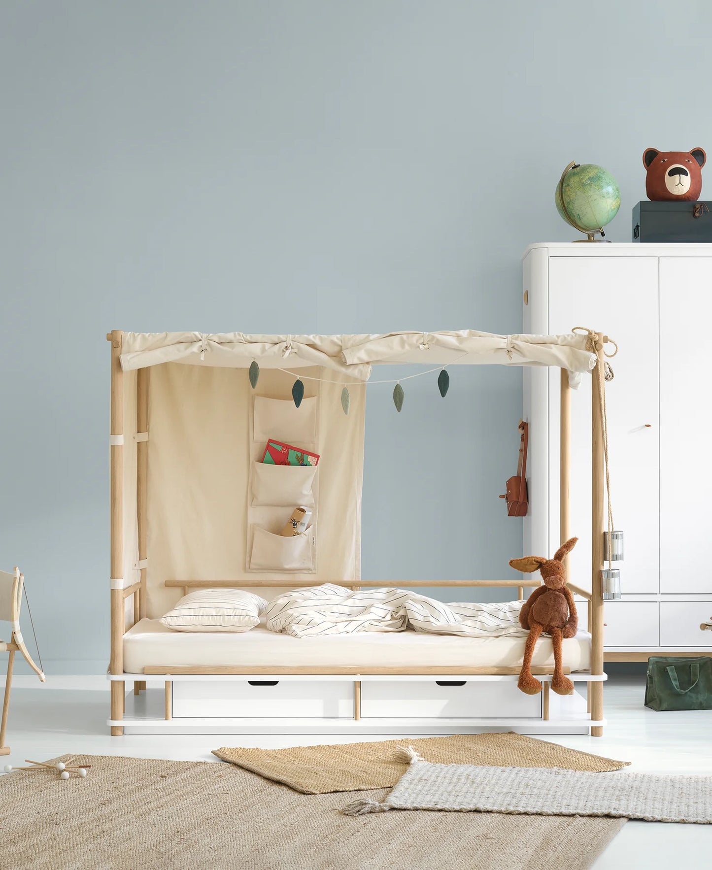 Oliver Furniture Camp Himmelbett 90 x 180 cm, weiß/Eiche