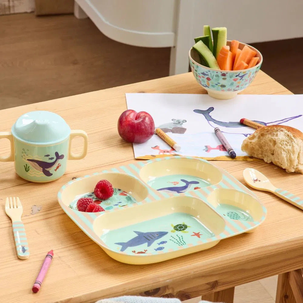 Kinderteller mit 4er Einteilung - Blue- Ocean Print