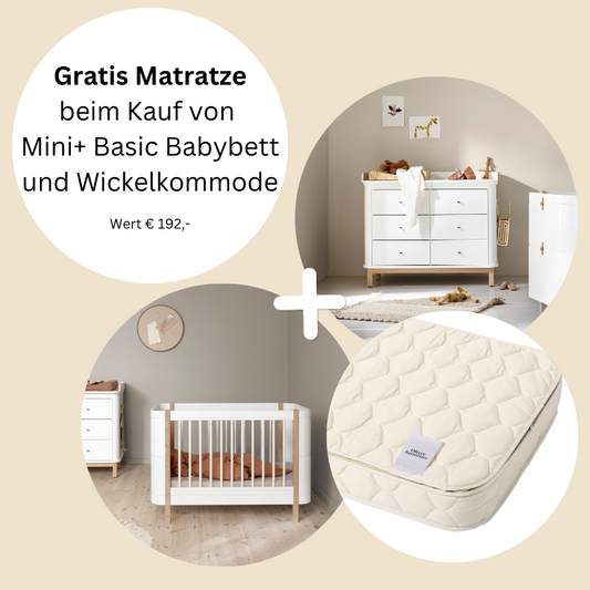 GRATIS MATRATZE! Set Mini+ basic & Wickelkommode Weiß/Eiche