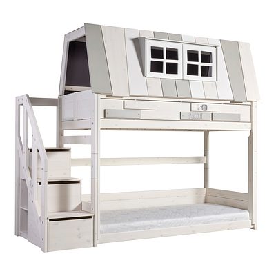 Abenteuerbett My Hangout als niedriges Etagenbett whitewash Deluxe, mit Treppe