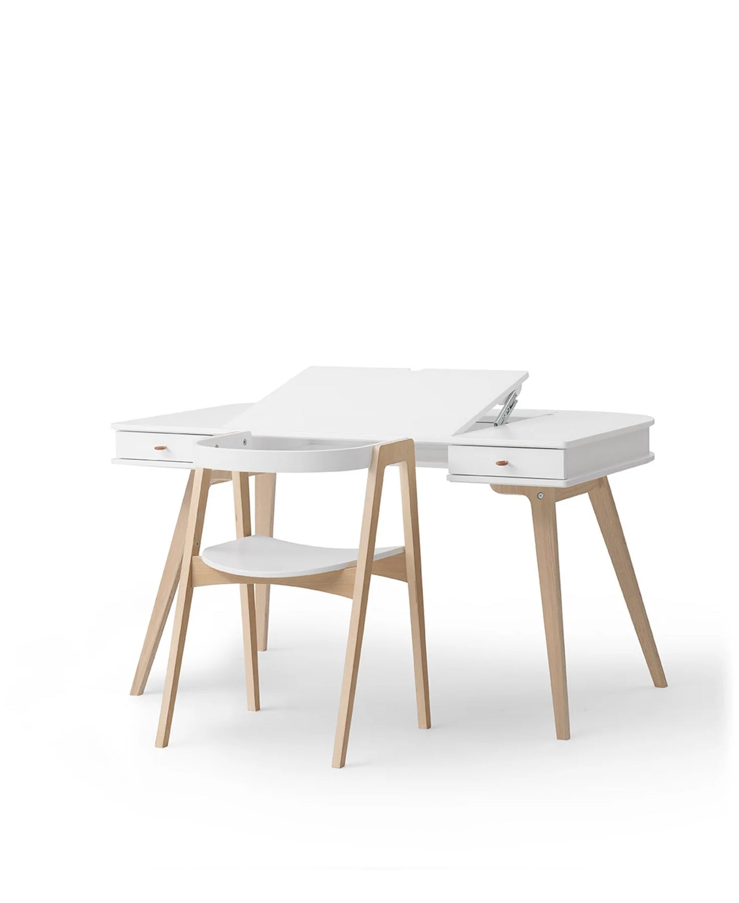 Schreibtisch 72,6 cm & Armlehnstuhl Set, weiß/Eiche